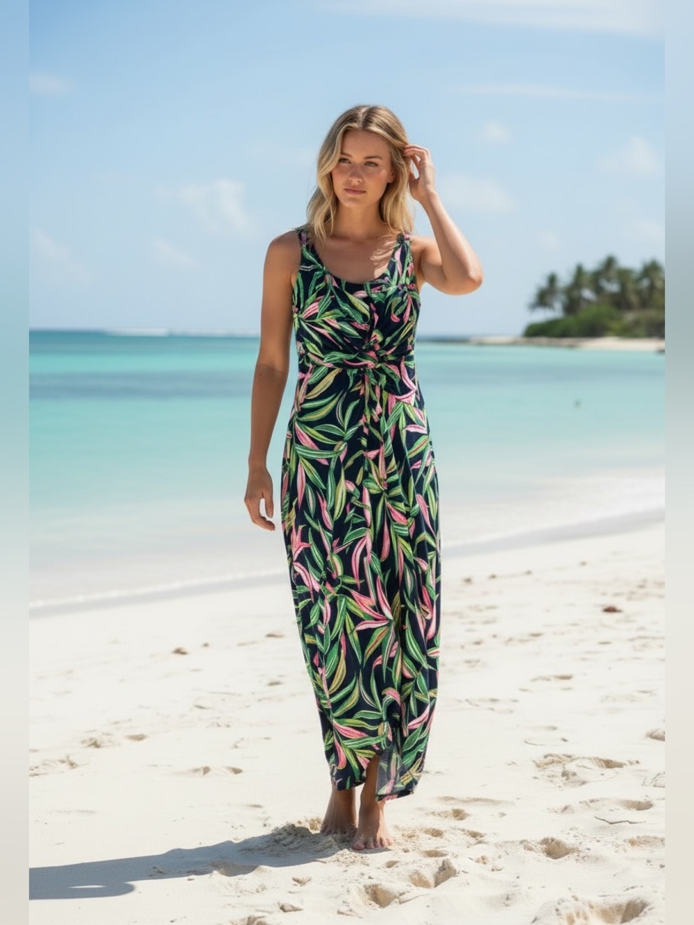 Tommy Bahama Tropical Floral Twist Front High Low Midi Dress Small